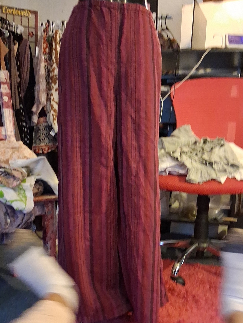 Kleen Wide Leg Striped Burgundy Pants - Picture 2 of 7